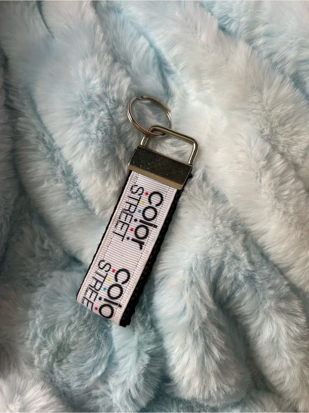 Color Street White Keychain Strap with Multicolor Logo